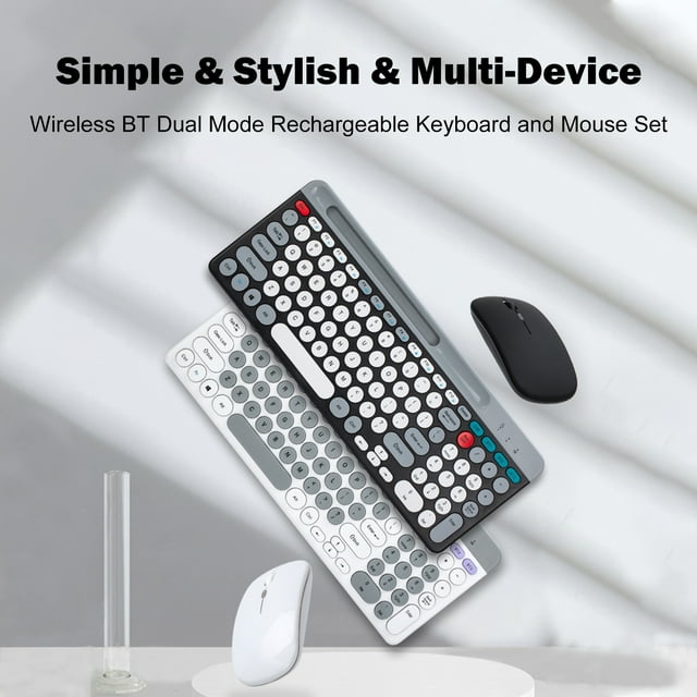 Combo Teclado Kit de Mouse 2.4G Conexión Bt Wireless Ergonomic PC Keyboard Mouse
