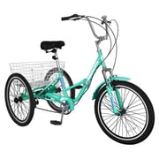 LILYPELLE 24 3 Wheel Bike for Adults Folding Tricycle 7 Speed Adult Trike Low-Step Through for Seniors with 400lbs Load Capacity,Cyan