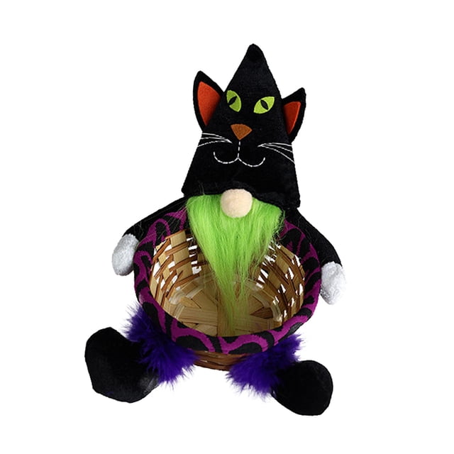 Cesta para guardar golosinas de Halloween, cesta creativa para guardar refrigerios, almacenamiento de artículos diversos Gato negro