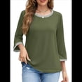 thumbnail image 1 of Blusas de 3/4 para Mujer, Elegantes, Informales, con Cuello Redondo, Holgadas y A , para Verde XL, 1 of 9