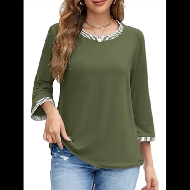 Blusas de 3/4 para Mujer, Elegantes, Informales, con Cuello Redondo, Holgadas y A , para Verde XL