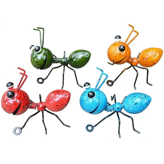 GRNSHTS Metal Ant Wall Decor Set of 4 Colorful Indoor Bathroom Kid's Room or Outdoor Garden Yard Art Wall Sculptures