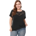 thumbnail image 2 of BluTop Cuello Redondo Mangas Cortas Encaje Insertado TalExtPaMujer Negro XL, 2 of 6