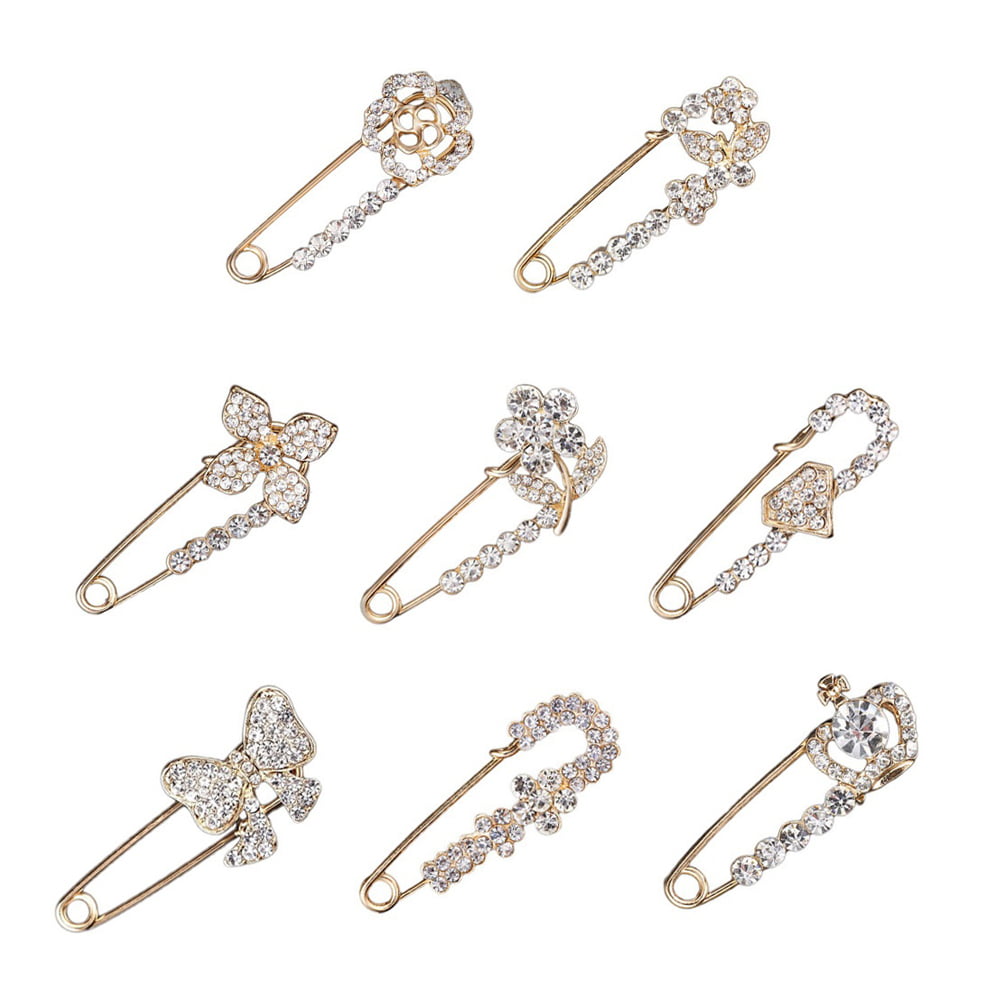 2/4/8pcs Silver Tone Rhinestone Safety Pins Large Nickel Finish Clothing  Pins Jewelry Brooches Assorted for DIY Art Craft - AliExpress