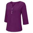 thumbnail image 6 of Viluyesy Women's 3/4 Sleeves T-Shirt V-Neck Button Shirt Tops Fashionable Relaxed Button Cotton Loose Blouse Purple Size S, 6 of 9