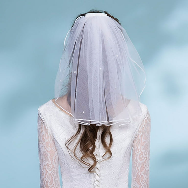 Wedding Bridal Single Layer Lace Short Veil with Comb Chapel