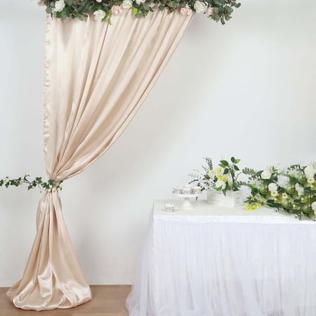 Efavormart 8ftx10ft Beige Satin Curtain Panel Backdrop Drapes Photo Booth Backdrop With Rod Pocket