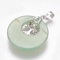 thumbnail image 3 of Natural Green Aventurine Pendants with Platinum Tone Brass Findings Flat Round with Tree of Life 32.5~33x27.5~28x5~6mm Hole: 5x7mm, 3 of 4
