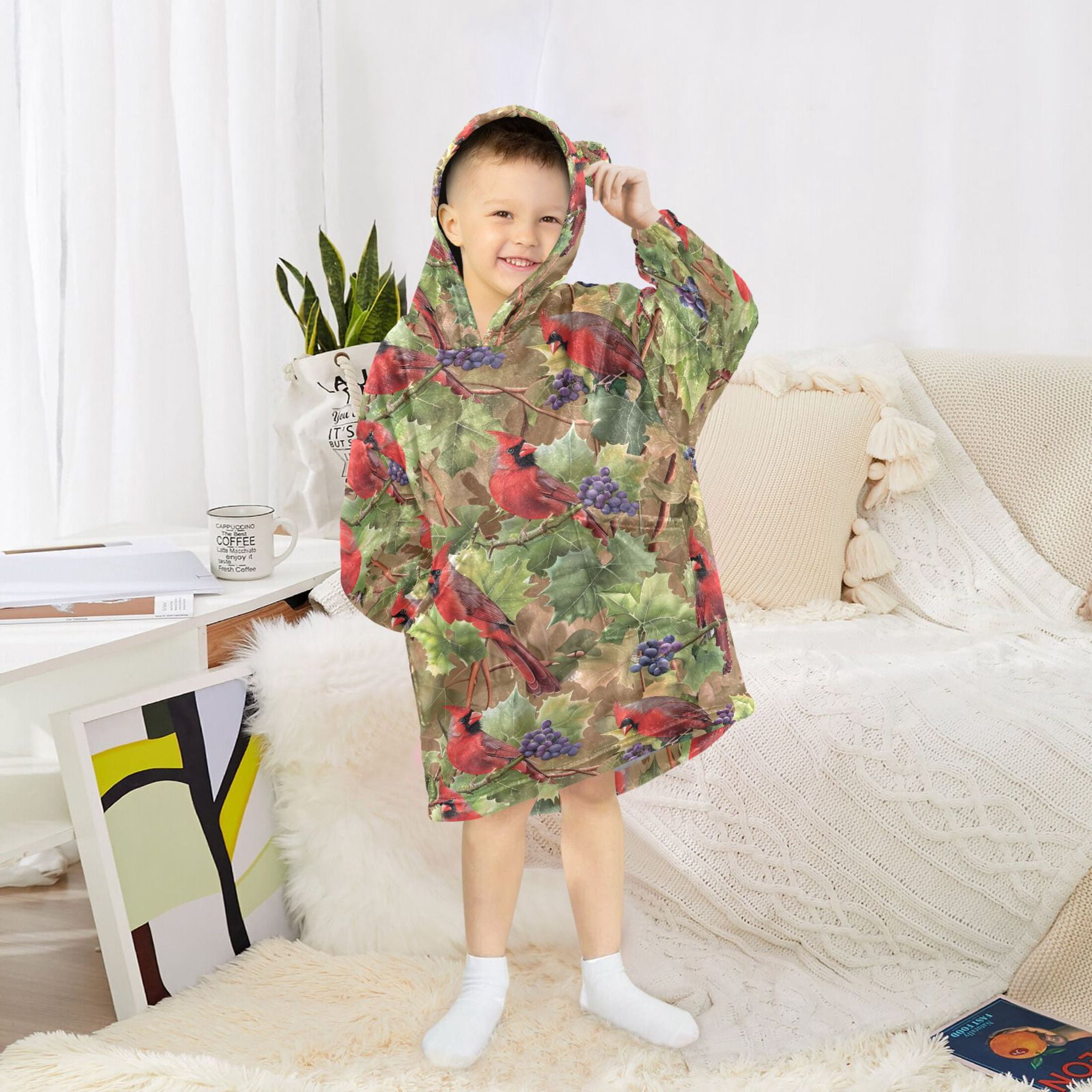 joogoo Wearable Blanket Hoodie for Cardinal and Grapes Flannel Sherpa Pocket 3-14 YR S