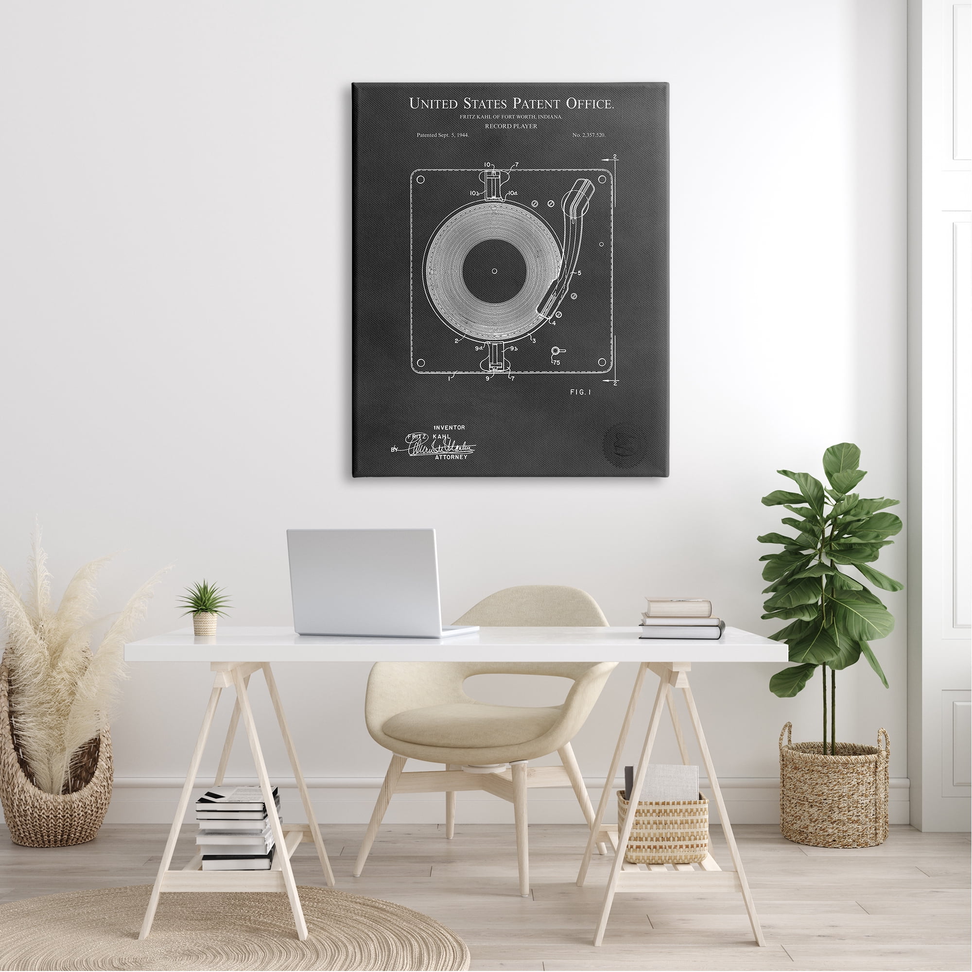 Stupell Industries Turntable Record Player Diagram Blueprint Patent Text Canvas Wall Art, 36 x 48, Design by Karl Hronek