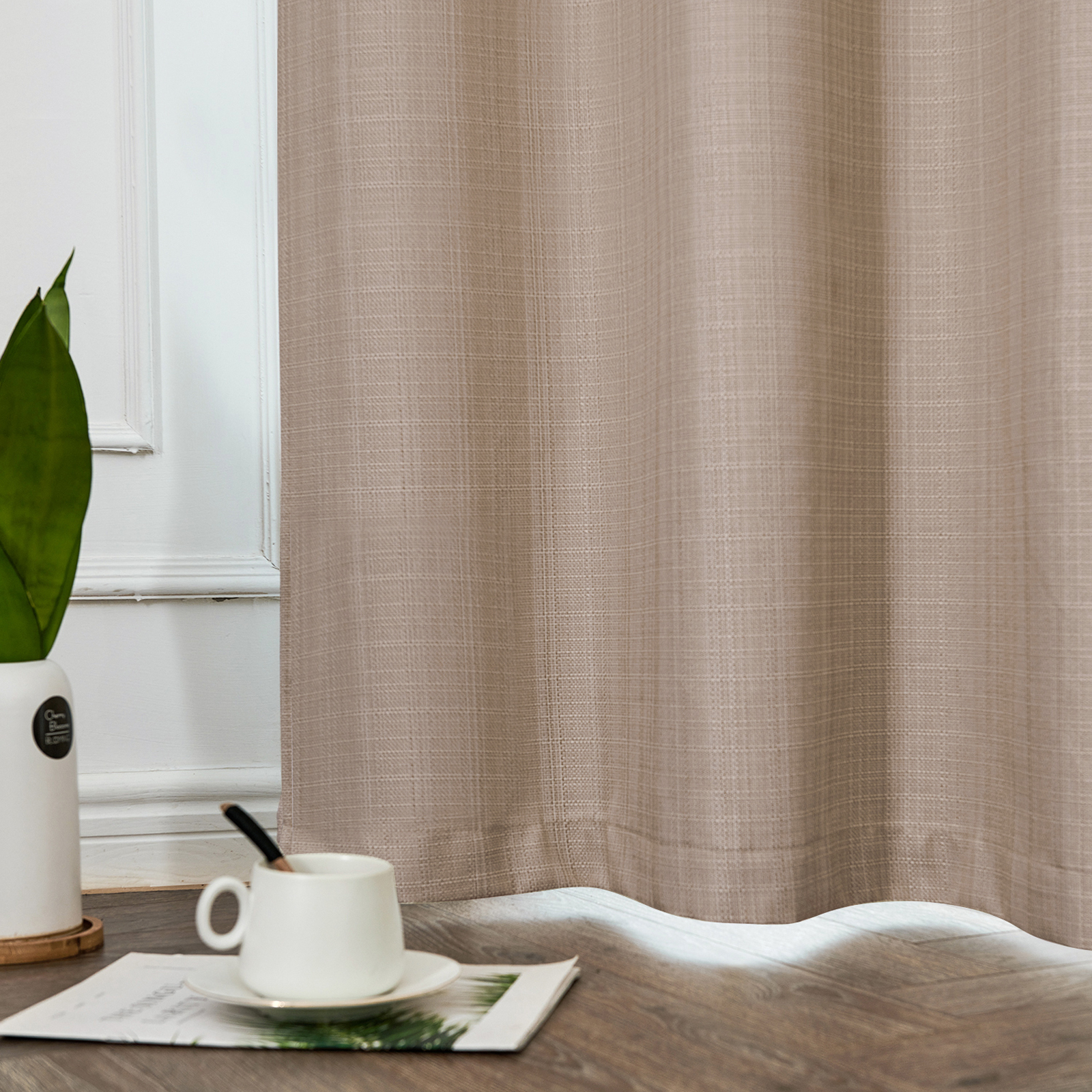 Curtainking Taupe Curtains for Living Room 63 inches Linen Textured Curtains Light Filtering Back Tab Curtains Casual Weave Back Tab Drapes 2 Panels - image 4 of 8