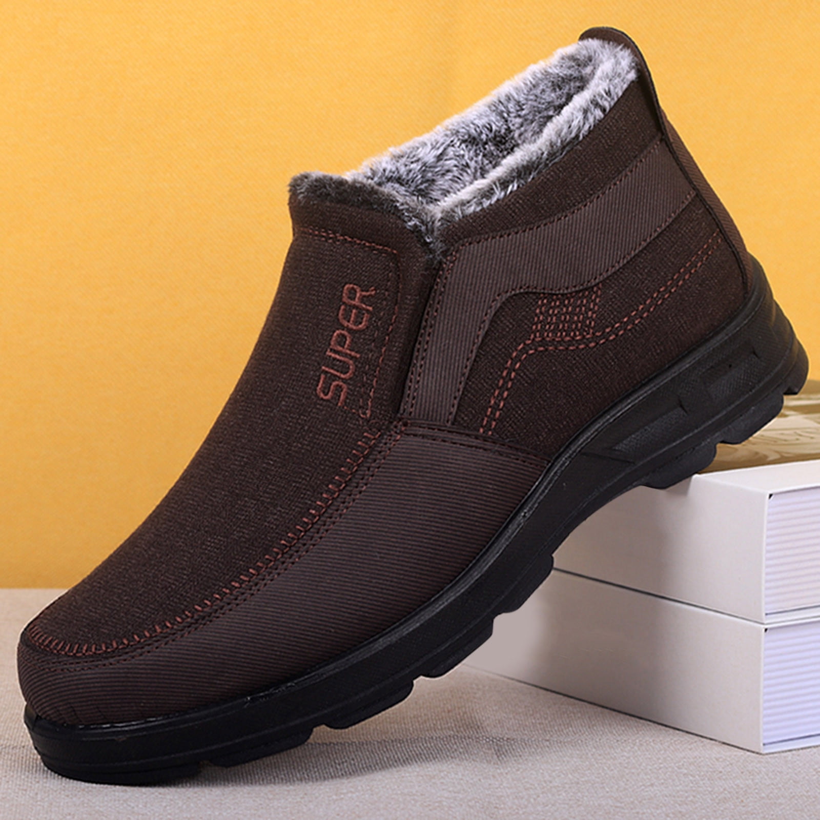 Chenyee Men's Winter Slip On Warm Ankle Boots Outdoor Water-proof Non Slip Fleece Lined Hiking Shoes