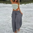 thumbnail image 4 of Women's Casual Pants Womens Elastic Waisted Pleated High Waisted Wide Leg Pants Loose Casual Cotton And Linen Cropped Pants Beach Casual Pants,Gray Women's Casual Pants M, 4 of 4