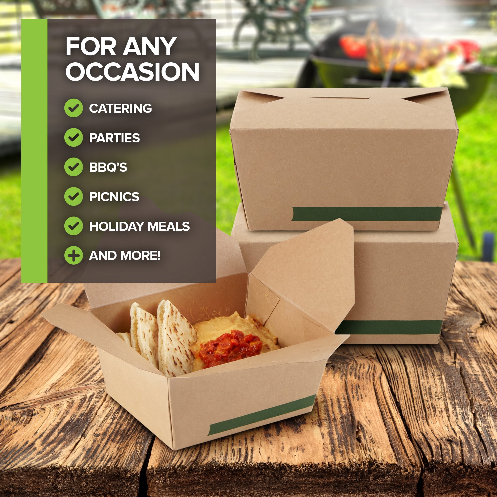 Set of 50 30 oz Food Take Out Containers Disposable Small Microwaveable Paper To Go Boxes Grease Resistant Kraft Cardboard Lunch Box Takeout