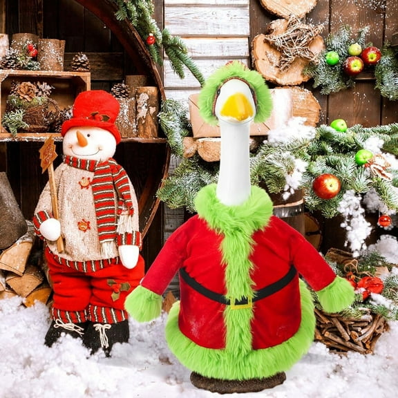 Christmas Porch Goose Outfits Funny Green Goose Costume 23-inch Santa Claus Goose Outfit Christmas Holiday Winter Decor Set Lawn Goose Clothes for Plastic Goose Christmas Party Porch Decor