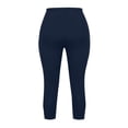 thumbnail image 4 of Capri Leggings for Women Elastic High Waisted 3/4 Length Yoga Pants Summer Soft Lightweight Workout Capris Dark Blue S, 4 of 5