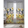 thumbnail image 2 of Sunflowers Cow Sheer Curtains 2 Panels Set Retro Country Floral Cows Fence Black Plaid Sheer Window Curtains Light Filtering Rod Pocket Voile Drapes for Bedroom Living Room 52"X96", 2 of 8