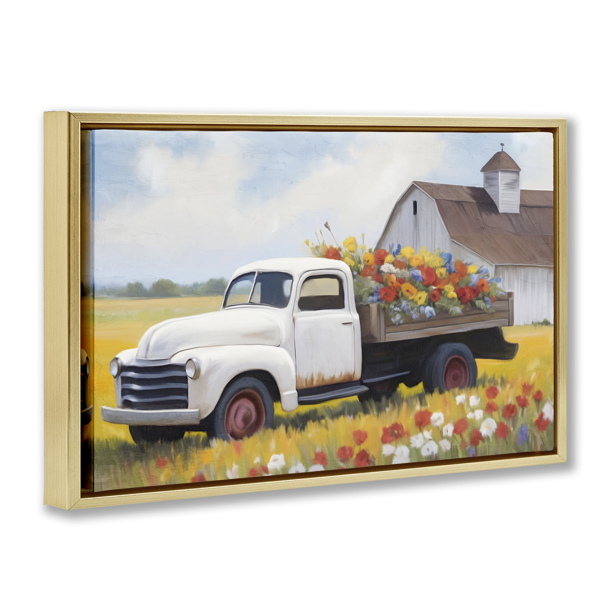 Stupell Industries Floral Truck Delivery Plants & Flowers Painting Gold Floater Framed Canvas Art Print Wall Art, 25 x 17
