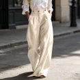 thumbnail image 3 of Women's Pants Summer Vintage Suspender Overalls Adjustable Strap Wide Leg Dressy Jumpsuit High Waist (Beige L), 3 of 5