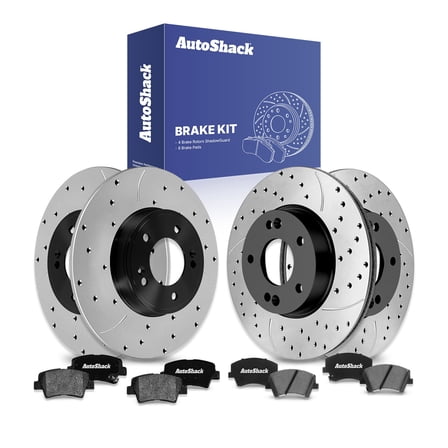 AutoShack Front & Rear Drilled & Slotted Brake Rotors Ceramic Brake Pads | Replacement for 2017-2020 Hyundai Elantra 2.0L FWD | E-Coated | 12-PC Brake Kit | ShadowGuard
