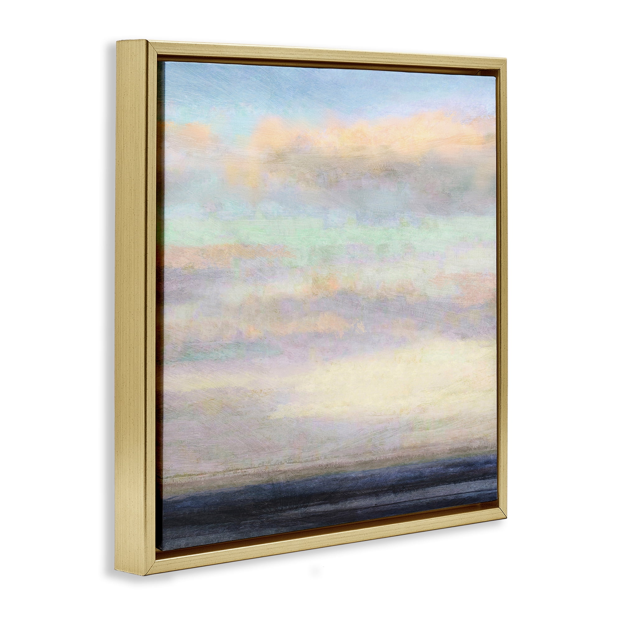 Stupell Industries Cloudy Abstract Bay Scene Coastal Painting Gold Floater Framed Canvas Art Print Wall Art, 18 x 18