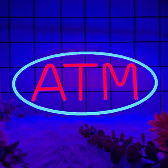 ATM Neon Sign for Wall Decor, ATM Led Signs for Bank, Dimmable Neon Light Sign for Home Decor, Game Room, Living Room, Bar Decoration, USB Powered Business Light Up Signs for Bank