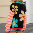thumbnail image 4 of Sweater for Women Long Sleeve Floral Print Round Neck Striped Patchwork Knitted Sweater Black L, 4 of 6