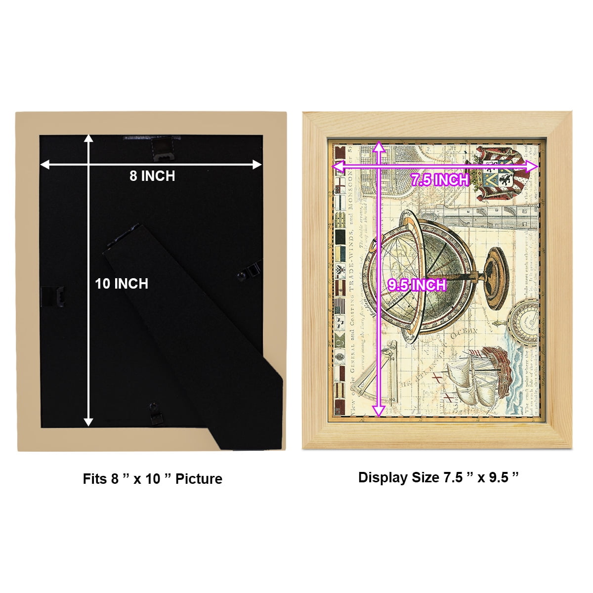 Nautical Map II -Framed Print w/glass-Natural Wood