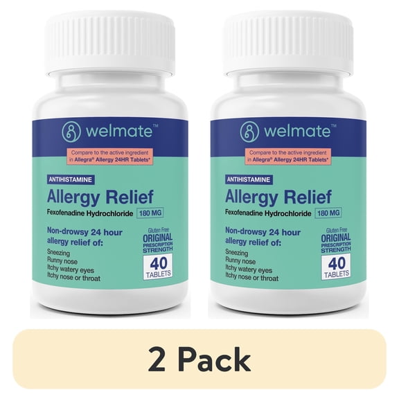 (2 pack) WELMATE Antihistamine Allergy Relief, Fexofenadine HCL 180mg 24HR Relief - 40 Tablets