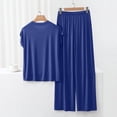 thumbnail image 4 of Women's Trousers Suit Comfortable Loose Pajamas Short Sleeve T-Shirt with Drawstring Wide Leg Pants Sleepwear Two-Piece Set for Relaxation, 4 of 7