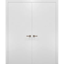 Solid French Double Doors | Planum 0010 White Silk | Wood Solid Panel Frame Trims | Closet Bedroom-36" x 84" (2* 18x84)