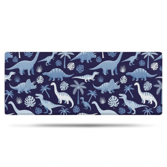 Dinosaur and Palm Navy Pattern Non Slip Microfiber Bathroom Rugs, Soft Rubber Backing Bath Mats for Bathroom Floor Tub and Shower,24"x60"