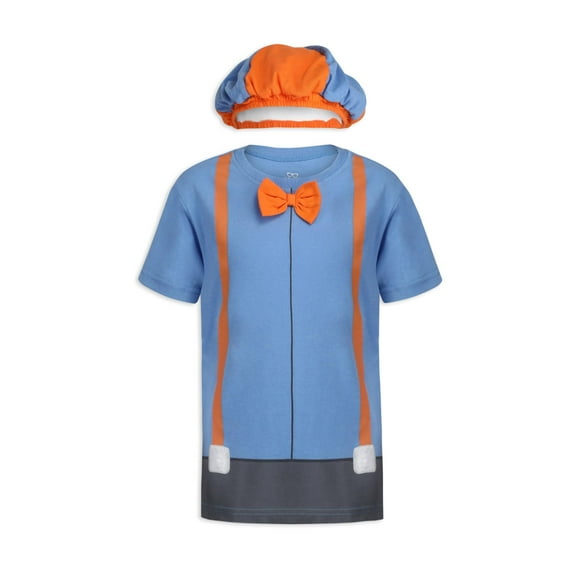 Blippi Boys Roleplay T- Shirt And Hat Set For Toddler Little And Big Kids - Blue/Orange