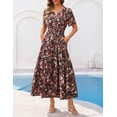 thumbnail image 3 of Merokeety Womens Summer Dresses V Neck Short Sleeve Boho Floral Tiered Midi Dress with Pockets Coffee xl, 3 of 4