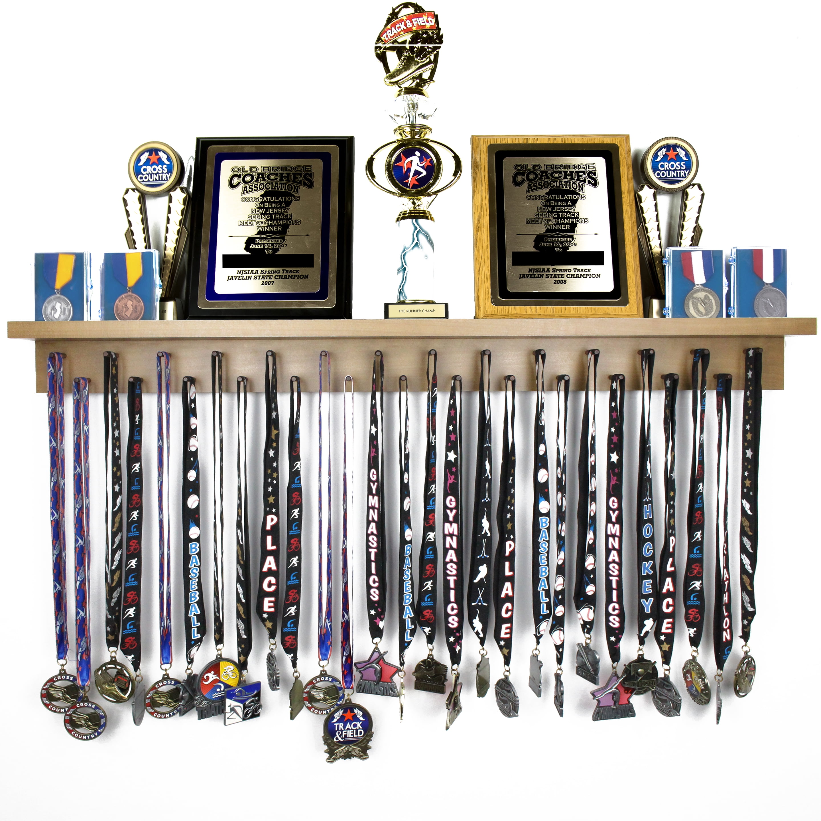 Sturdy Wall Mount Medals Easy to Install White Sports Medal Display Rack Race Medal Hanger Trophy Shelf/Floating Shelf Trophy Rack & Medal Holder Display 