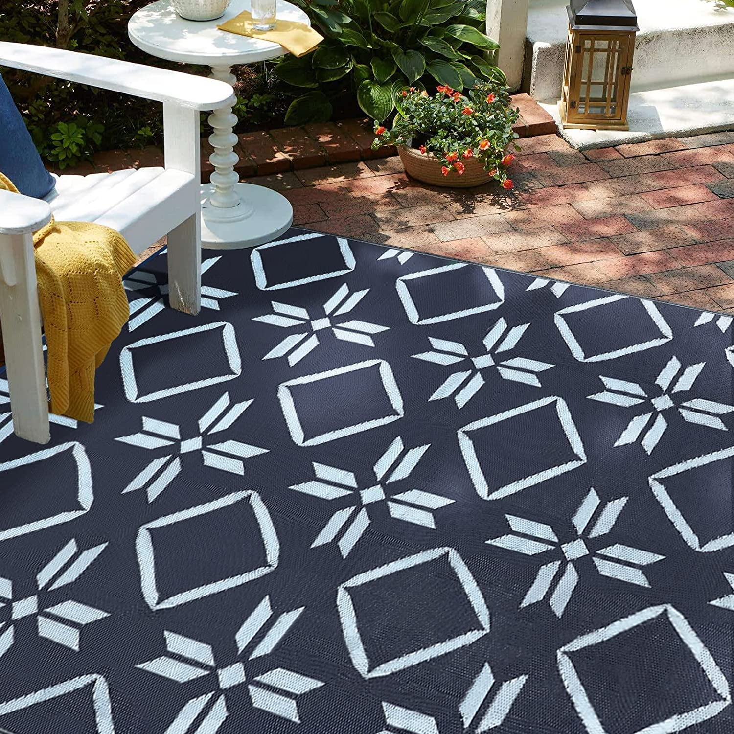 Kohree Outdoor Plastic Straw Rug 9'x12' ,Waterproof Mat with 4 Corner Loops Indoor Outdoor for RV, Camping, Deck ,Balcony(Blue)