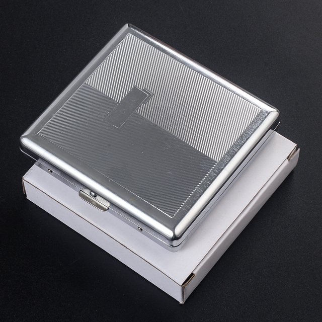 1 Uds caja de cigarrillos metálica plateada caja de cigarrillos anticompresión portátil de acero inoxidable en relieve caja de cigarrillos con personalidad de moda para hombres con humo áspe