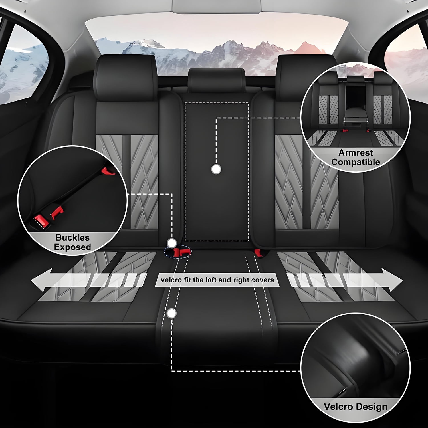 BaiCH Car Seat Covers, Breathable and Waterproof Faux Leather Automotive Seat Covers for Cars SUV Truck Sedan,Universal Anti-Slip Driver Seat Cover with Backrest (Full Seat, Black&Gray)