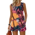 thumbnail image 2 of Hawaiian Womens Lounge Sets Two Piece Sets Square Neck Tank Top and Tropical Floral Print Shorts Set Summer Vacation Outfits Going Out Tops, 2 of 5