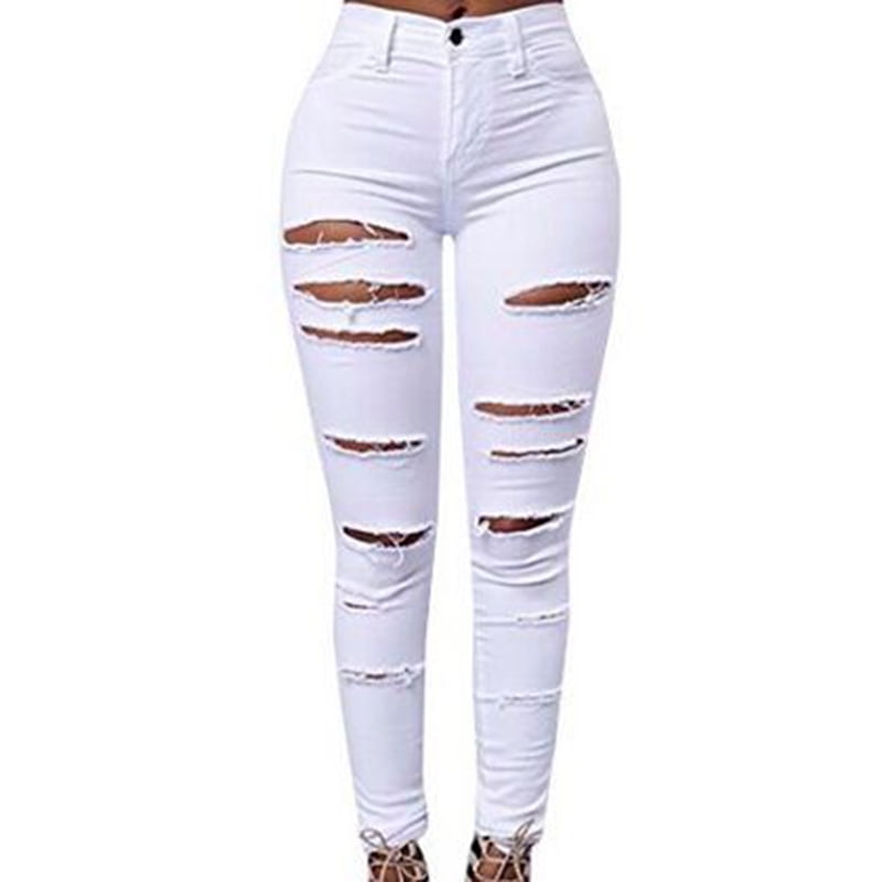 womens ripped white skinny jeans