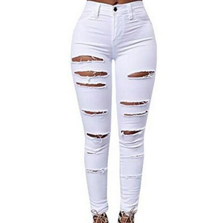 Middle Waist Women Casual Ripped Jeans Skinny Denim Pencil
