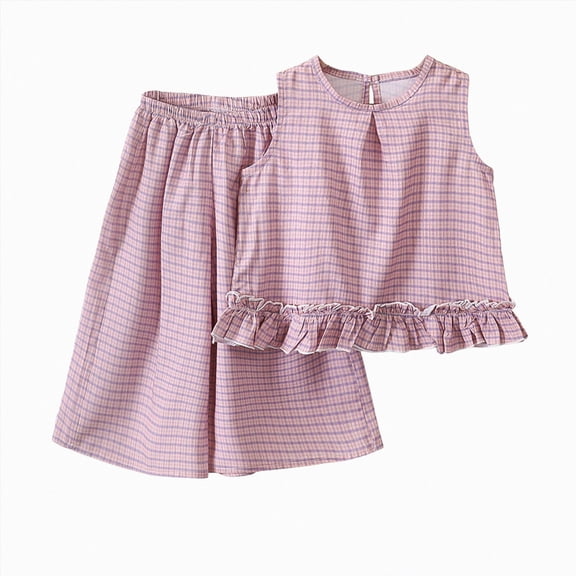 mgoYE Toddler Baby Girl Clothes 1-2 Years Summer Sleeveless Plaid Tank Top Casual Short Sets 2 Piece Outfits Pink