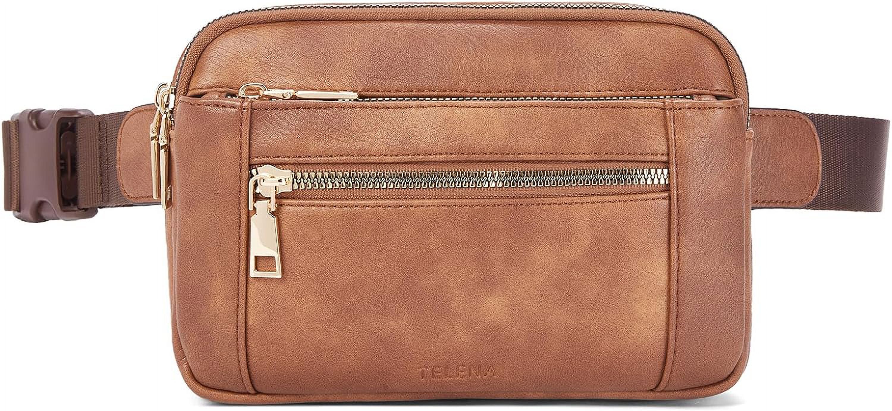 Fanny Packs for Women Cross Body Bag Leather Belt Bag Fashionable Waist Bag with Adjustable Strap Beige Brown
