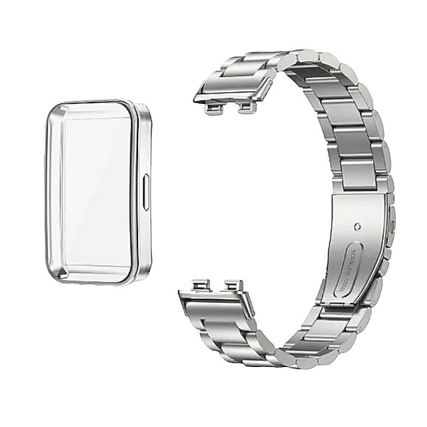 Correa de Acero Inoxidable y Silicona, Rectangular, Resistente al Agua, Deportivo, Compatible con Huawei Band 10 9 8, con Case