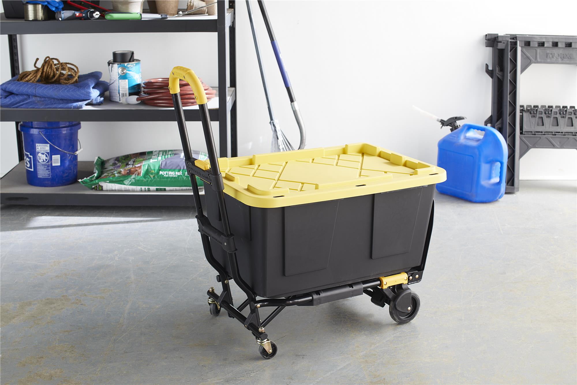 COSCO Shifter XL 2-in-1 Folding Hand Truck and Cart with Extendable Handle and Folding Toe Plate, Compact Steel Dolly with 300 lb Capacity, Ideal for Home, Office, or Travel Use, Black/Yellow