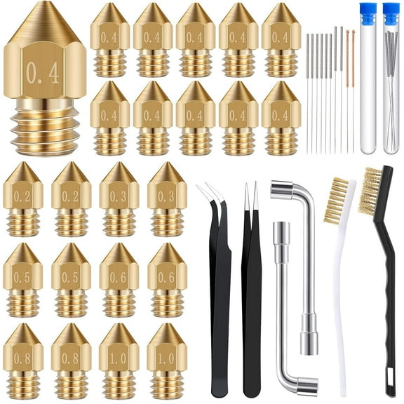 50 Pieces 3D Printer Nozzle Cleaning Kit Includes 19 Pcs Stainless Steel Needles Cleaner Tools and 23 Pcs MK8 Nozzles Multiple Sizes Compatible with Makerbot Creality CR-10 Ender 3 5