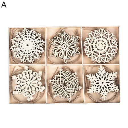 

LYU 24Pcs Christmas Pendant Snowflake Pattern Decorative Wood Xmas Tree Hanging Furnishings Home Decor