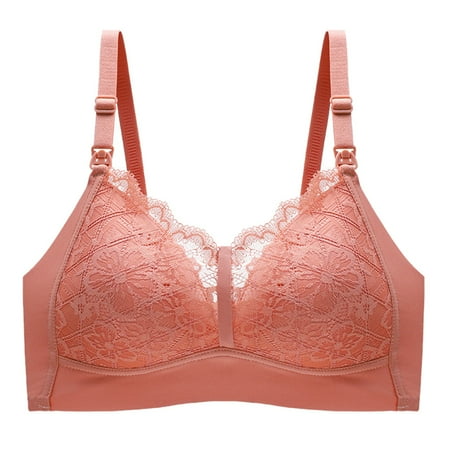 DVKOVI Women s Nursing Bras for Breastfeeding  Lace Pregnancy Maternity Bra Wireless Push up Bras for Women Orange 42