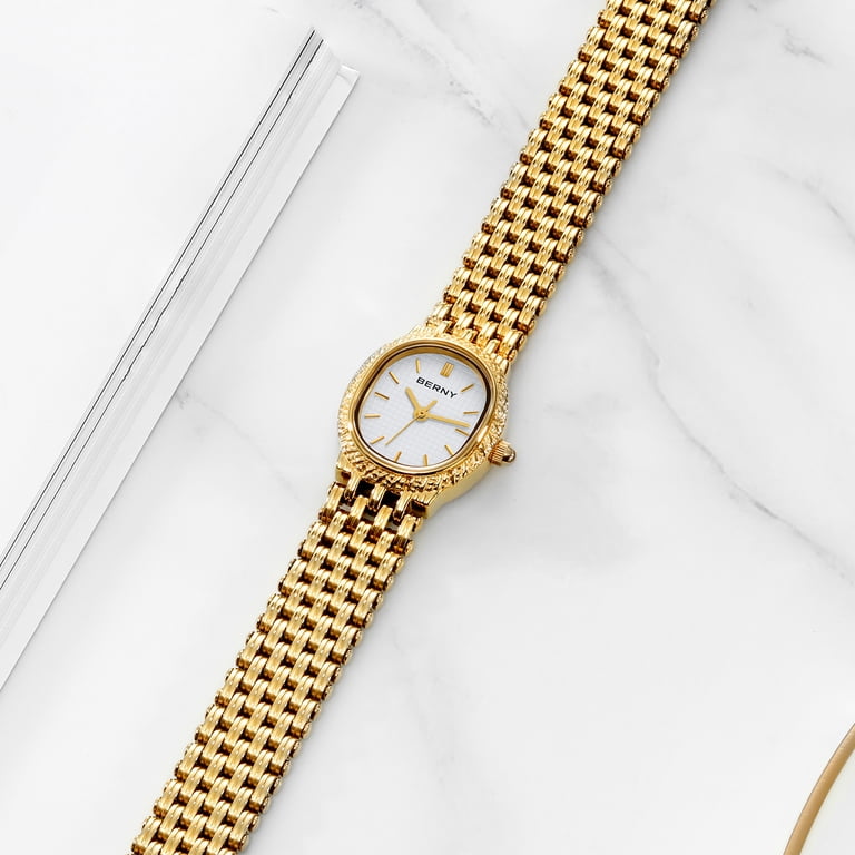 BERNY Small Gold Watches for Women, Dainty Vintage Oval Dial  display picture 1