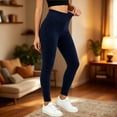 thumbnail image 2 of ZHYou No Boundarie Women's Yoga Leggings Ribbed Knit High Waist Tummy Control Stretchy Slim Fit Button Skinny Casual Seamless Basic Pants,Dark Blue,Size S, 2 of 5